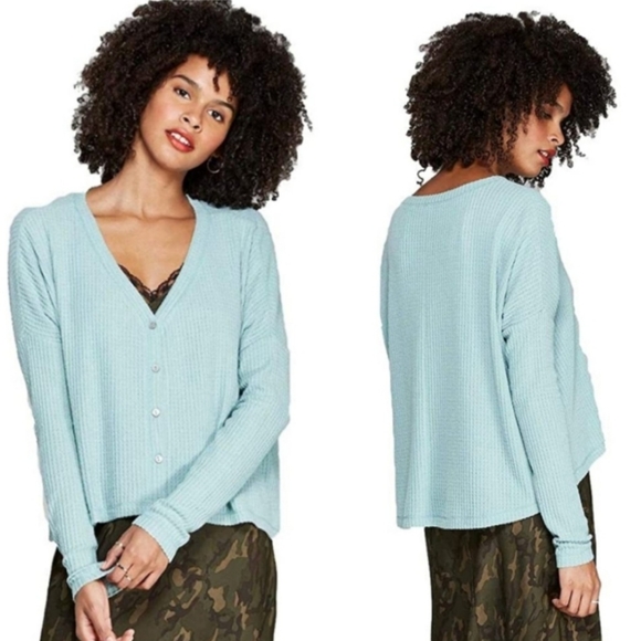 Thermal Knit Oversized Button Front Cardigan Sweater - Picture 2 of 13